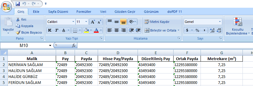Tapu Kaydı Okuma Programı PDF&#8217;den Excel&#8217;e Aktar